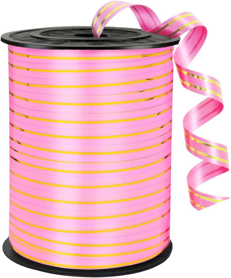 WFAUIBR Pink and Gold Curling Ribbon, 219 Yard Balloon Ribbon for Craft, Wedding, Florist Flower (1 Roll) - Image 1